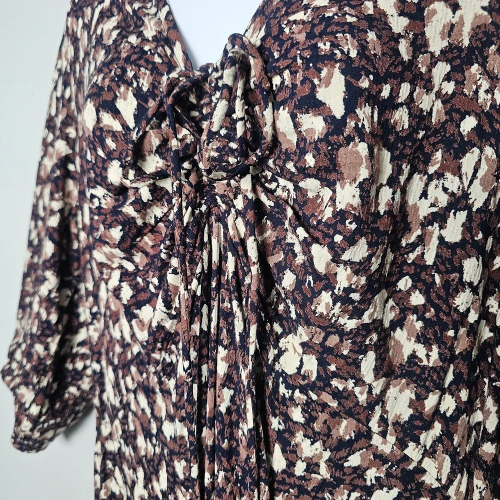 FatFace Libby Black Brown Patterned Maxi/Midi Dress 14R Cottagecore Boho Pockets